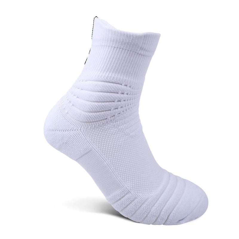 JHM mens Thick Protective Sport Cushion Basketball Compression Athletic Socks, 3 Pairs White, 6-13 - Image 3